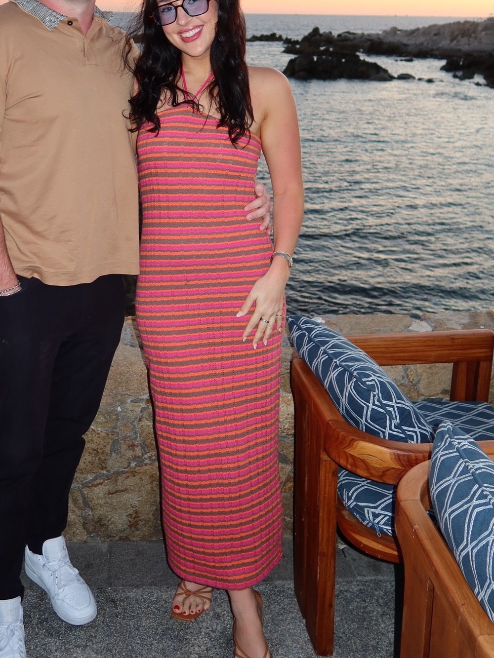 Zara Pink and Orange Striped Knit Maxi Dress